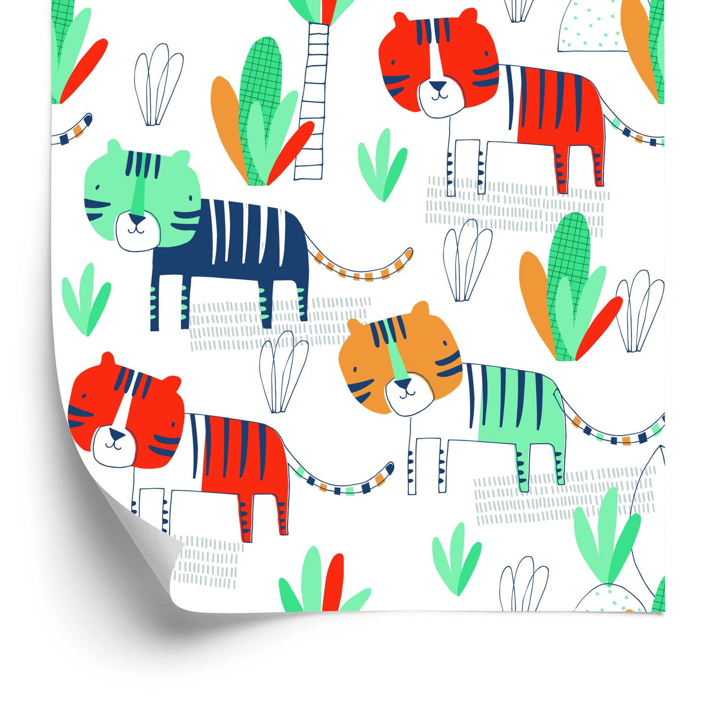 Wallpaper For Children, Cats, Plants, Scandinavian Style