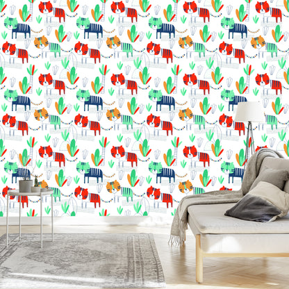 Wallpaper For Children, Cats, Plants, Scandinavian Style