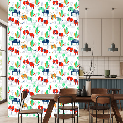 Wallpaper For Children, Cats, Plants, Scandinavian Style