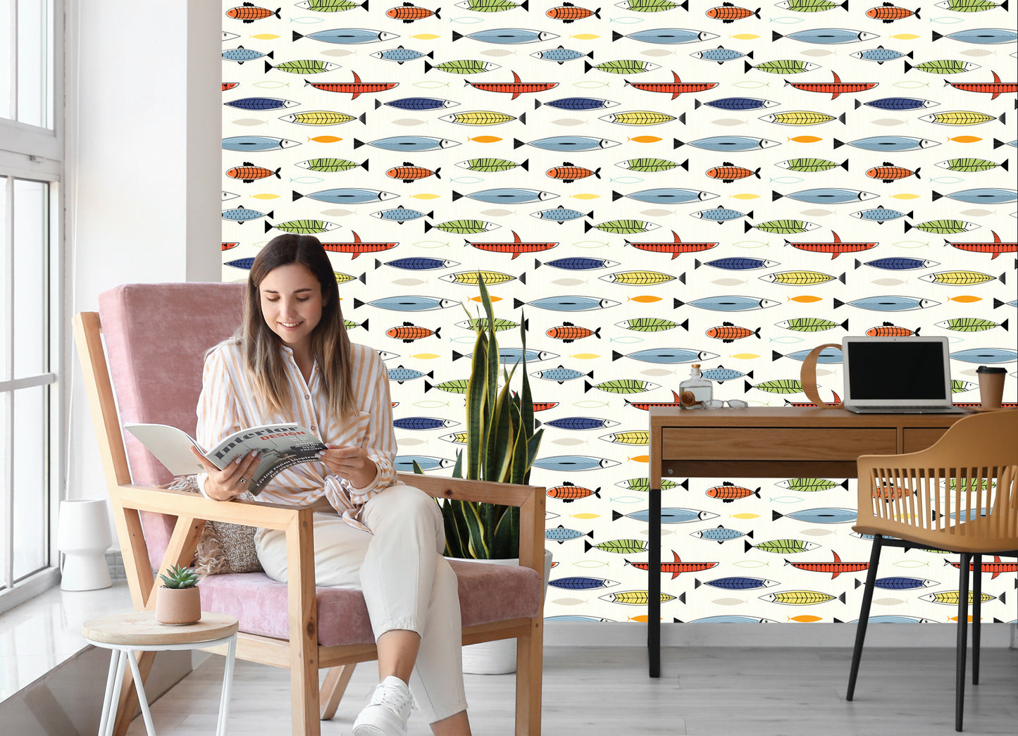 Wallpaper Fish In Scandinavian Style Children's Room