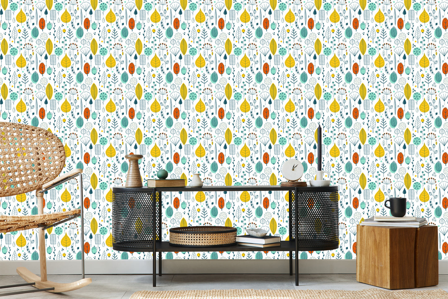 Wallpaper Leaves For Children In Scandinavian Style