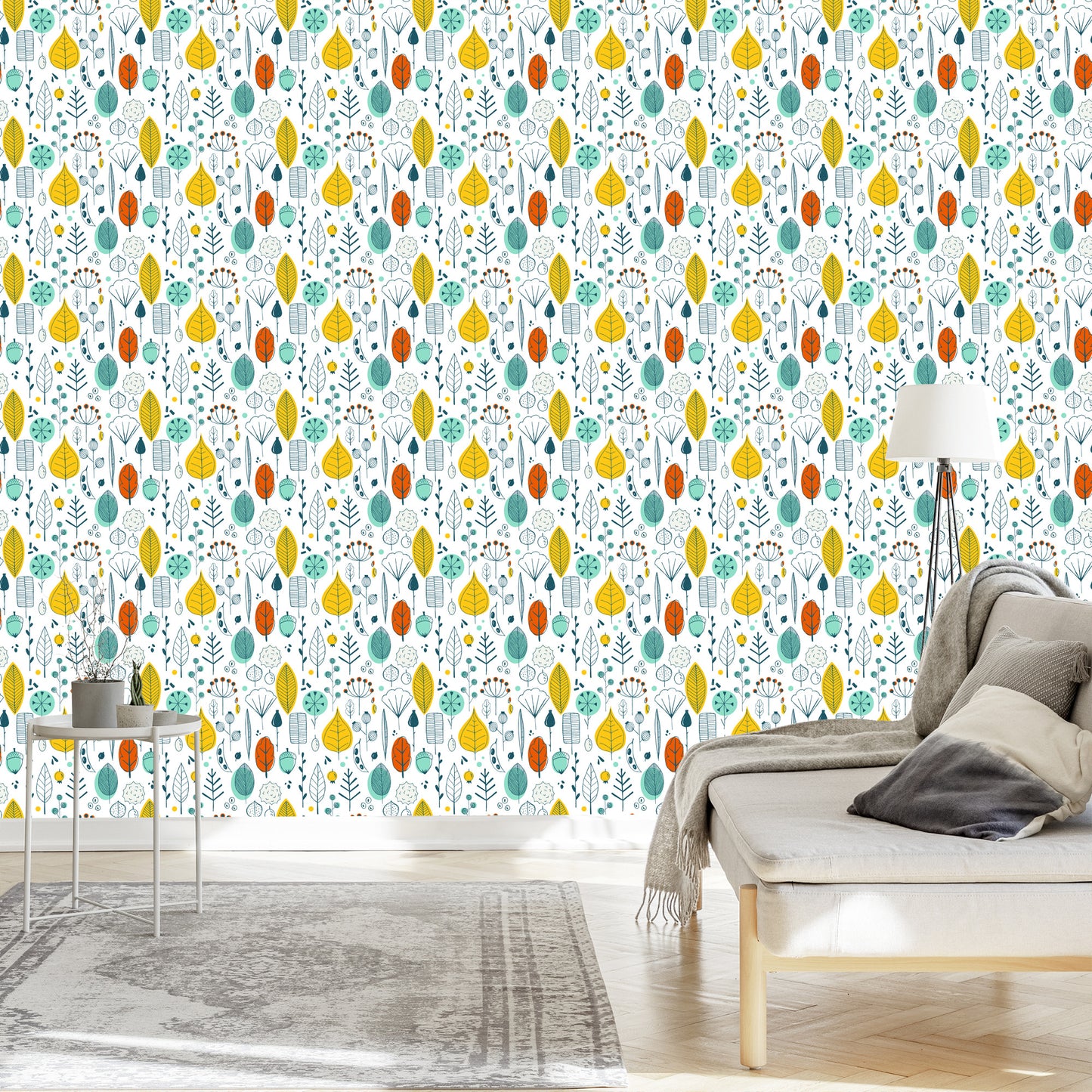 Wallpaper Leaves For Children In Scandinavian Style