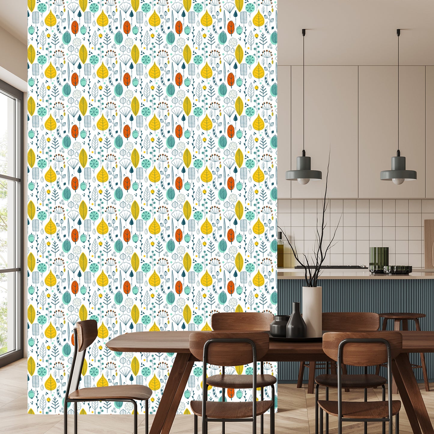 Wallpaper Leaves For Children In Scandinavian Style