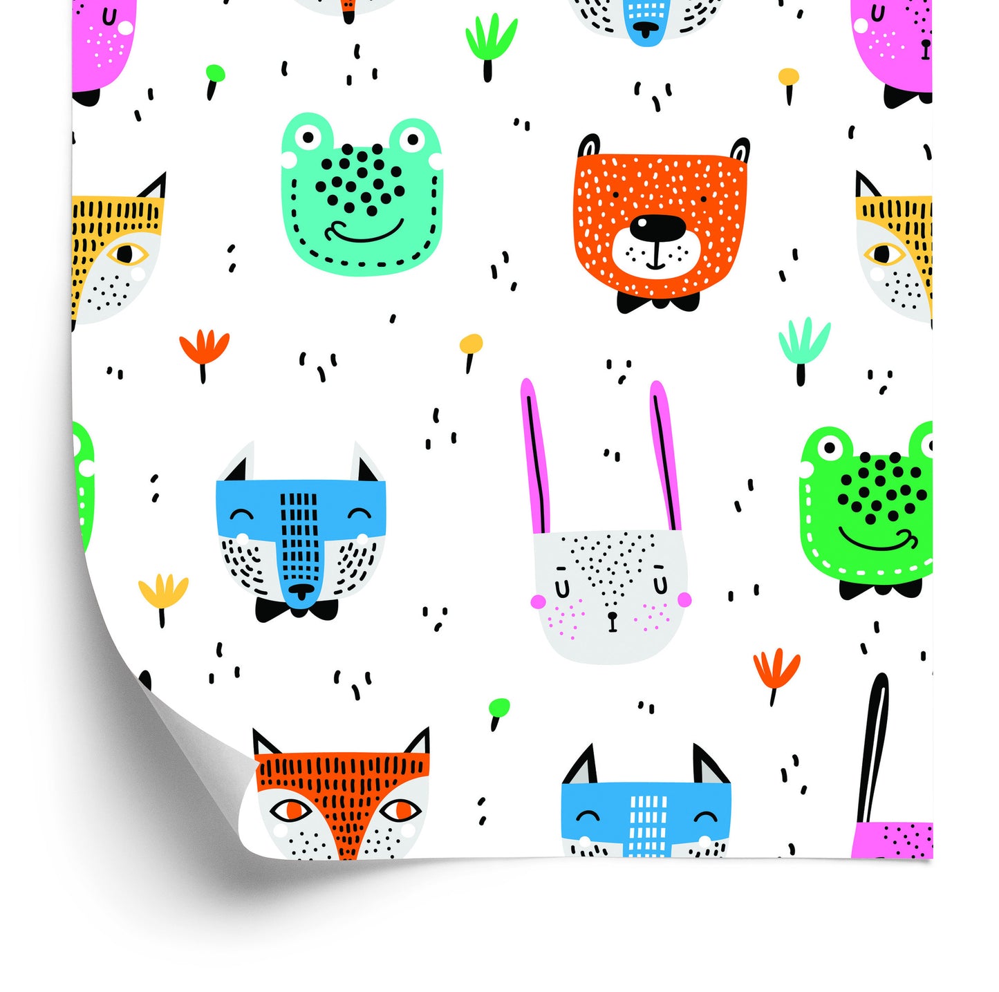 Wallpaper For Children - Cheerful Colorful Forest Animals In The Scandinavian Style