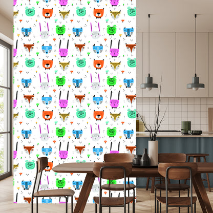 Wallpaper For Children - Cheerful Colorful Forest Animals In The Scandinavian Style