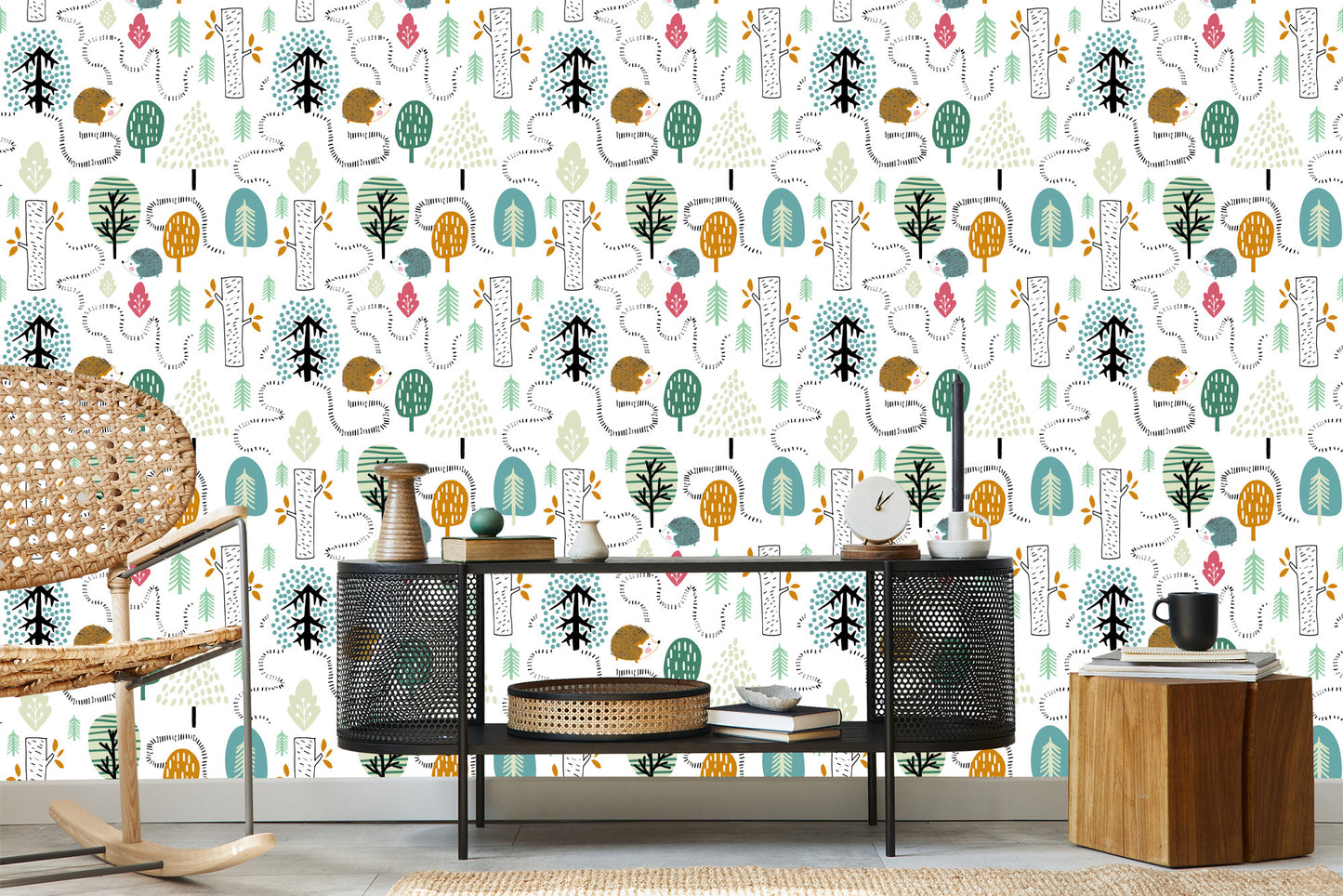 Wallpaper For Children - A Colorful Forest In The Scandinavian Style