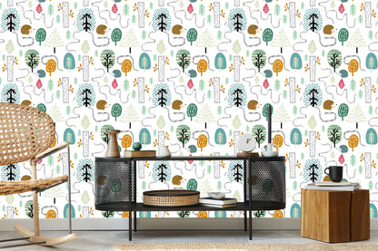 Wallpaper For Children - A Colorful Forest In The Scandinavian Style
