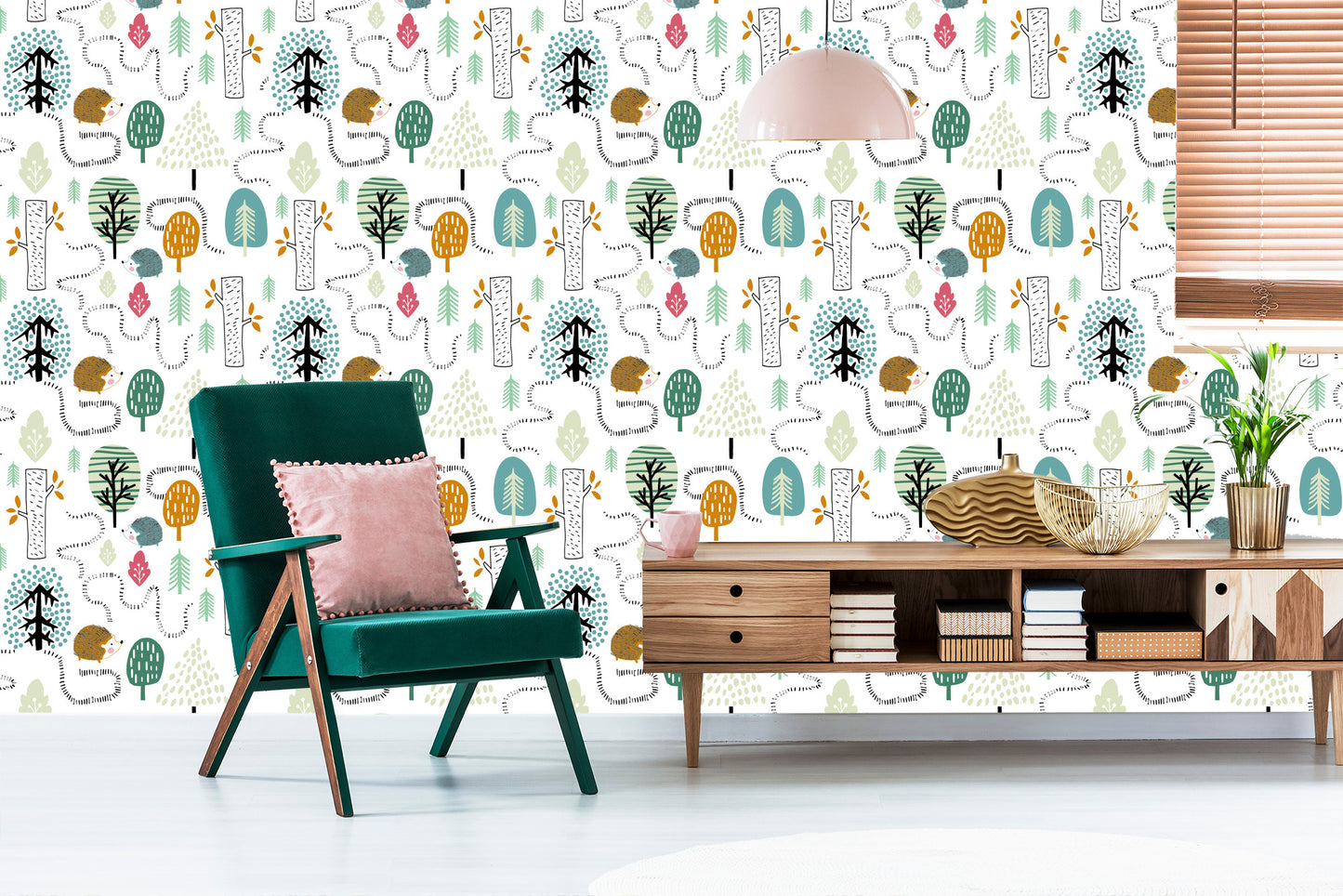 Wallpaper For Children - A Colorful Forest In The Scandinavian Style
