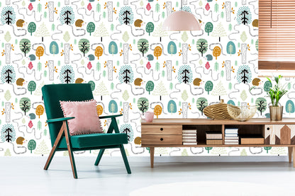 Wallpaper For Children - A Colorful Forest In The Scandinavian Style