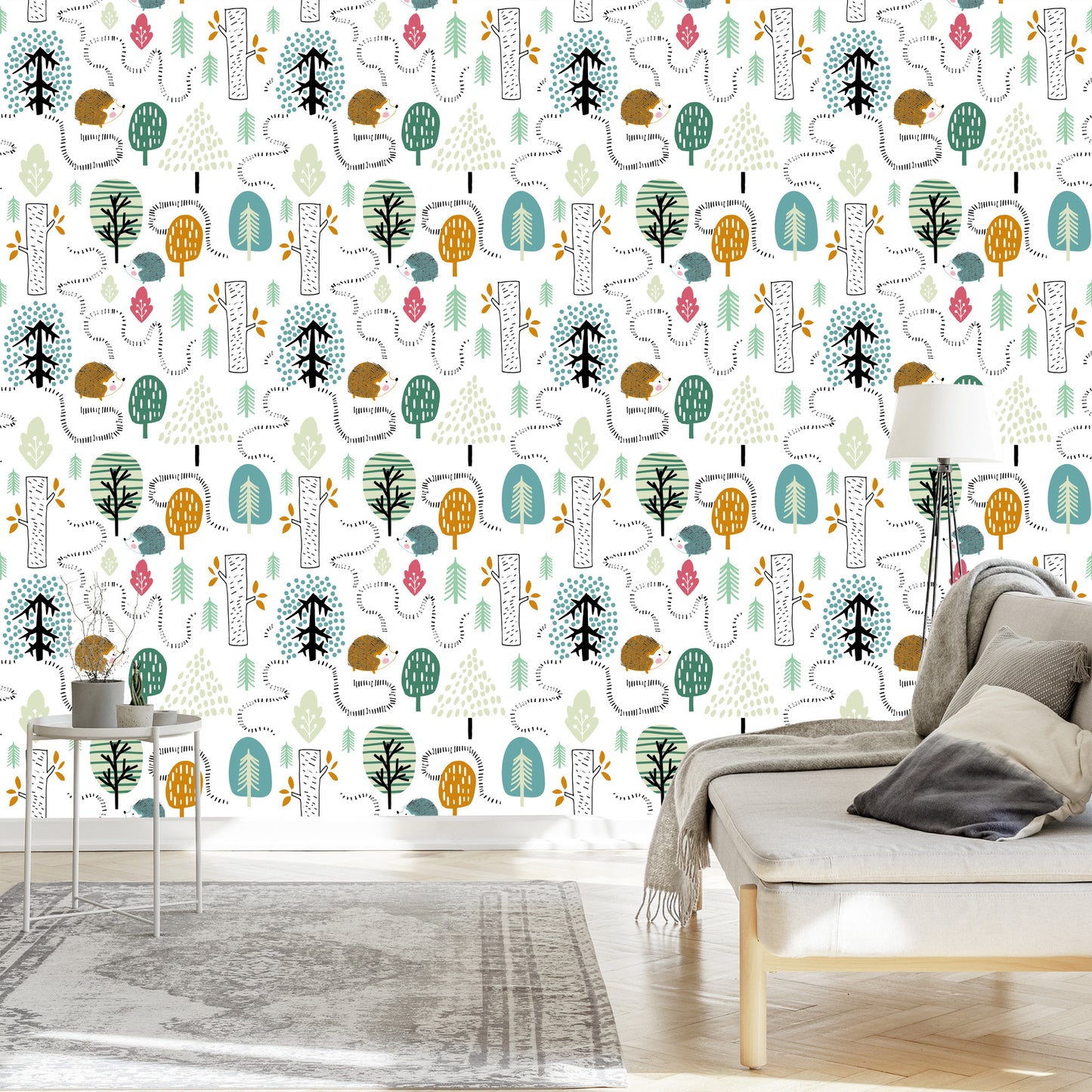 Wallpaper For Children - A Colorful Forest In The Scandinavian Style