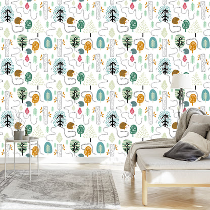 Wallpaper For Children - A Colorful Forest In The Scandinavian Style