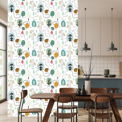 Wallpaper For Children - A Colorful Forest In The Scandinavian Style