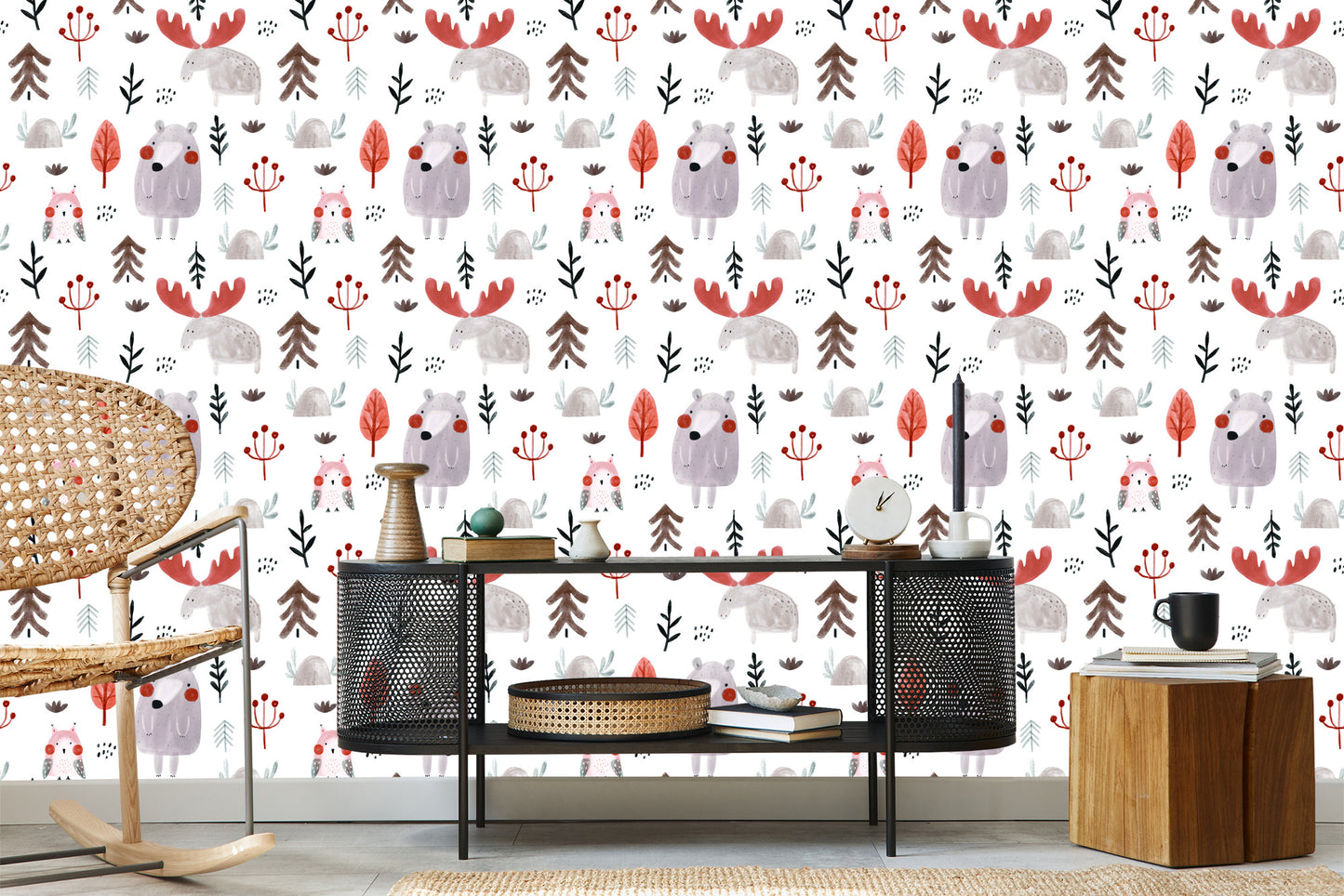 Wallpaper For Children - Owl, Moose And Bear