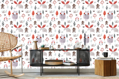 Wallpaper For Children - Owl, Moose And Bear