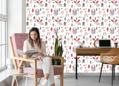 Wallpaper For Children - Owl, Moose And Bear