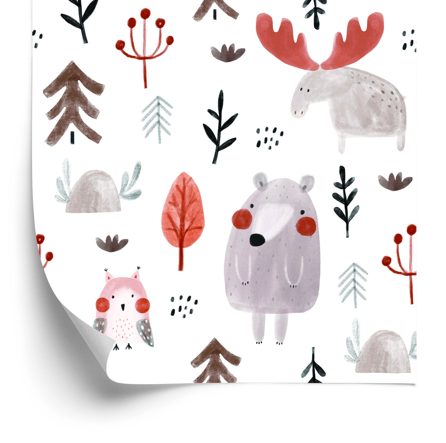 Wallpaper For Children - Owl, Moose And Bear