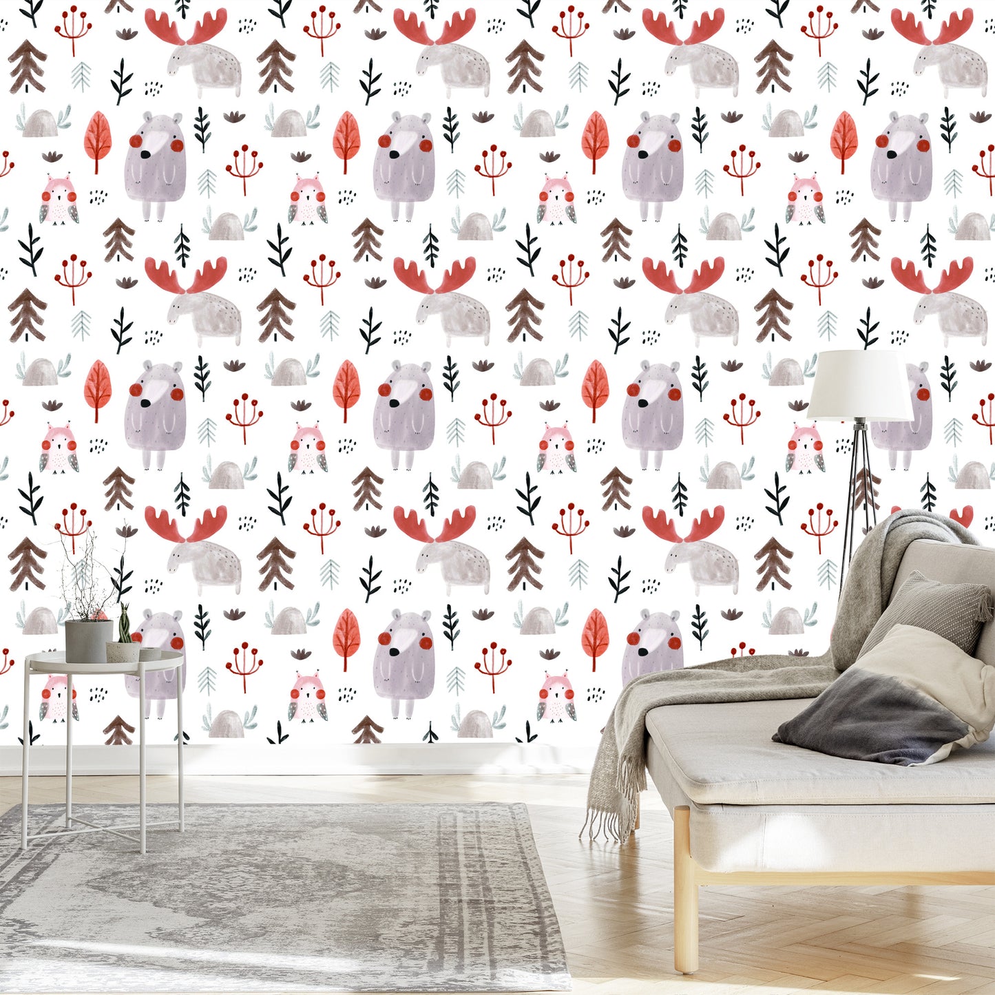 Wallpaper For Children - Owl, Moose And Bear