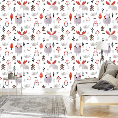 Wallpaper For Children - Owl, Moose And Bear