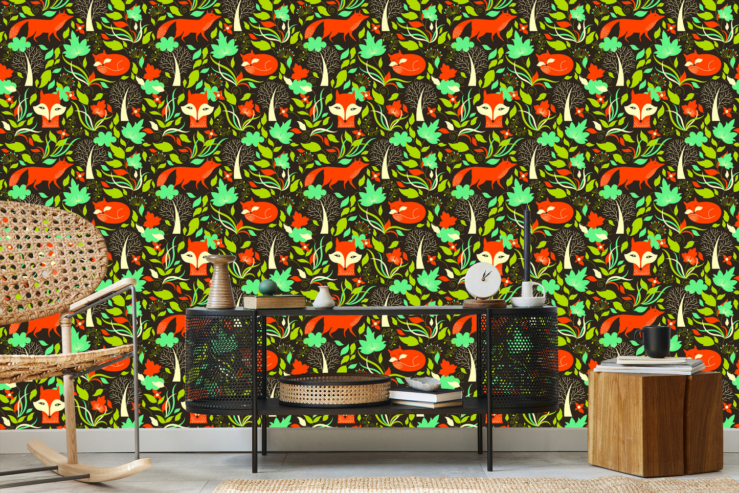 Wallpaper Painted Foxes In The Forest