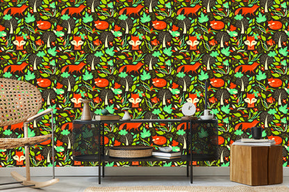 Wallpaper Painted Foxes In The Forest