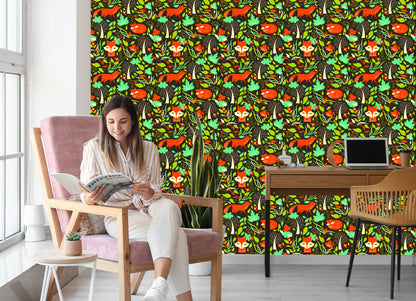 Wallpaper Painted Foxes In The Forest