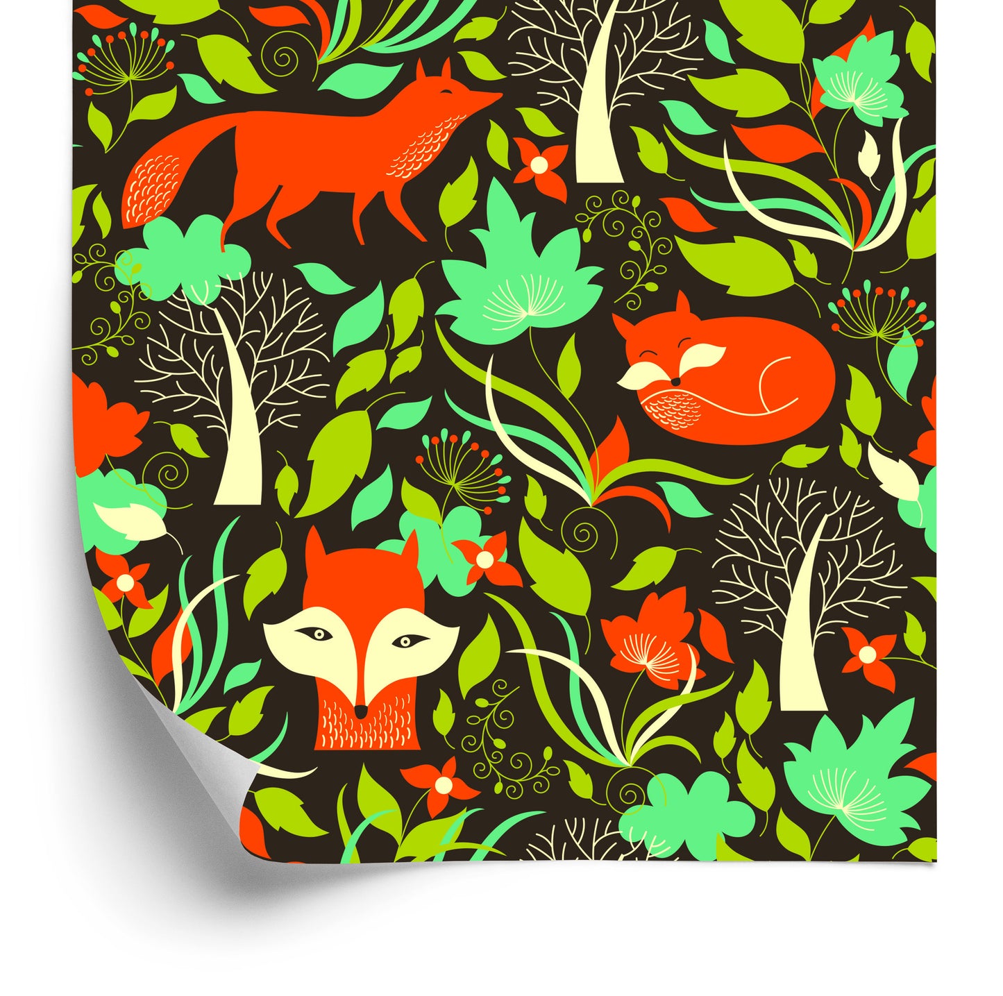 Wallpaper Painted Foxes In The Forest
