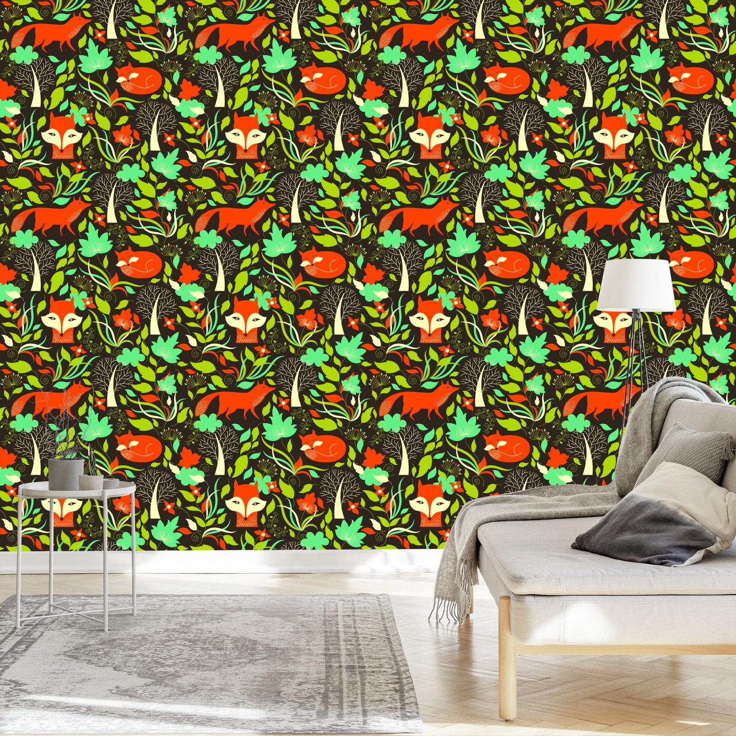 Wallpaper Painted Foxes In The Forest