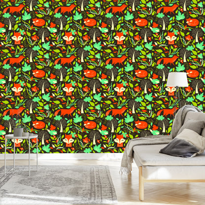 Wallpaper Painted Foxes In The Forest
