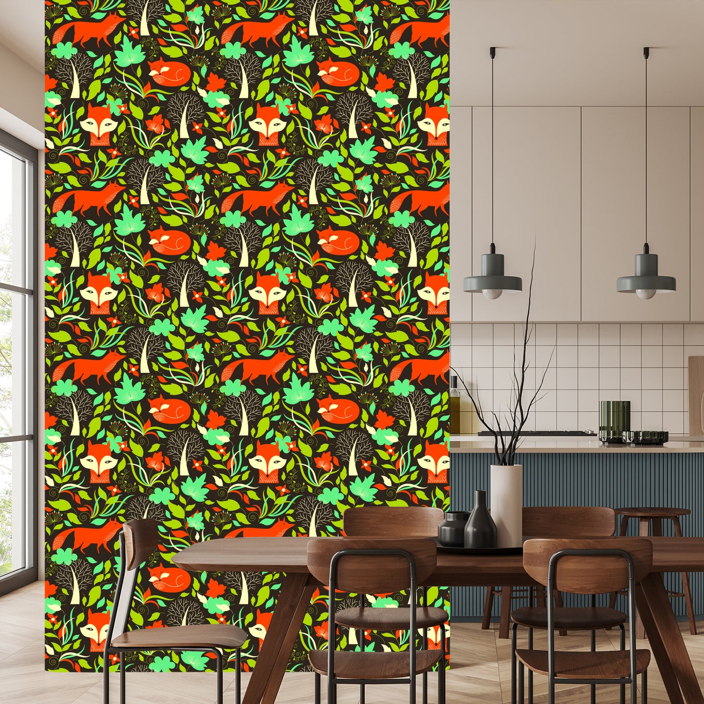 Wallpaper Painted Foxes In The Forest