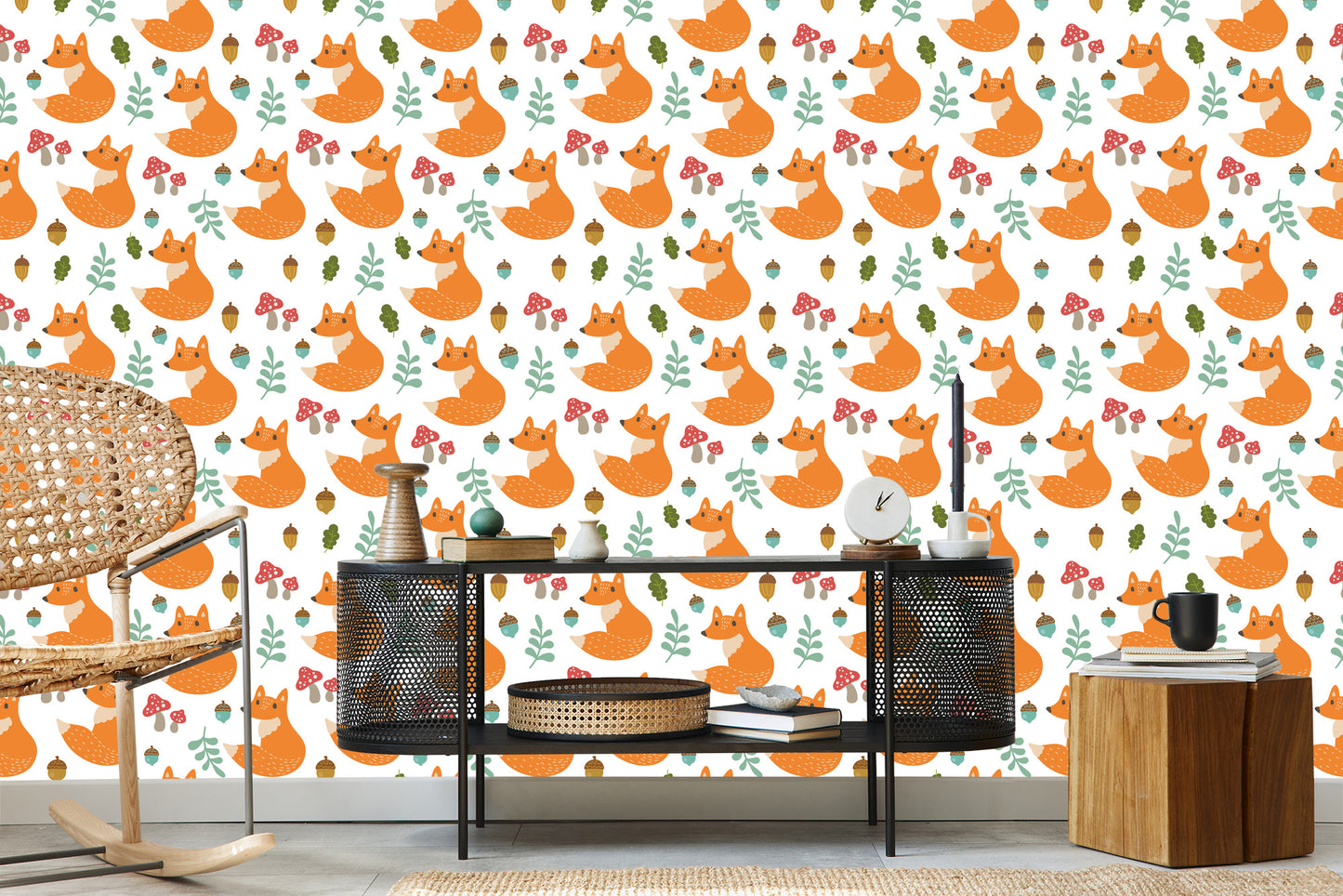 Wallpaper Minimalist Foxes With Leaves