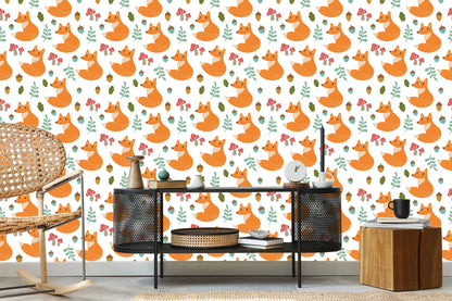 Wallpaper Minimalist Foxes With Leaves