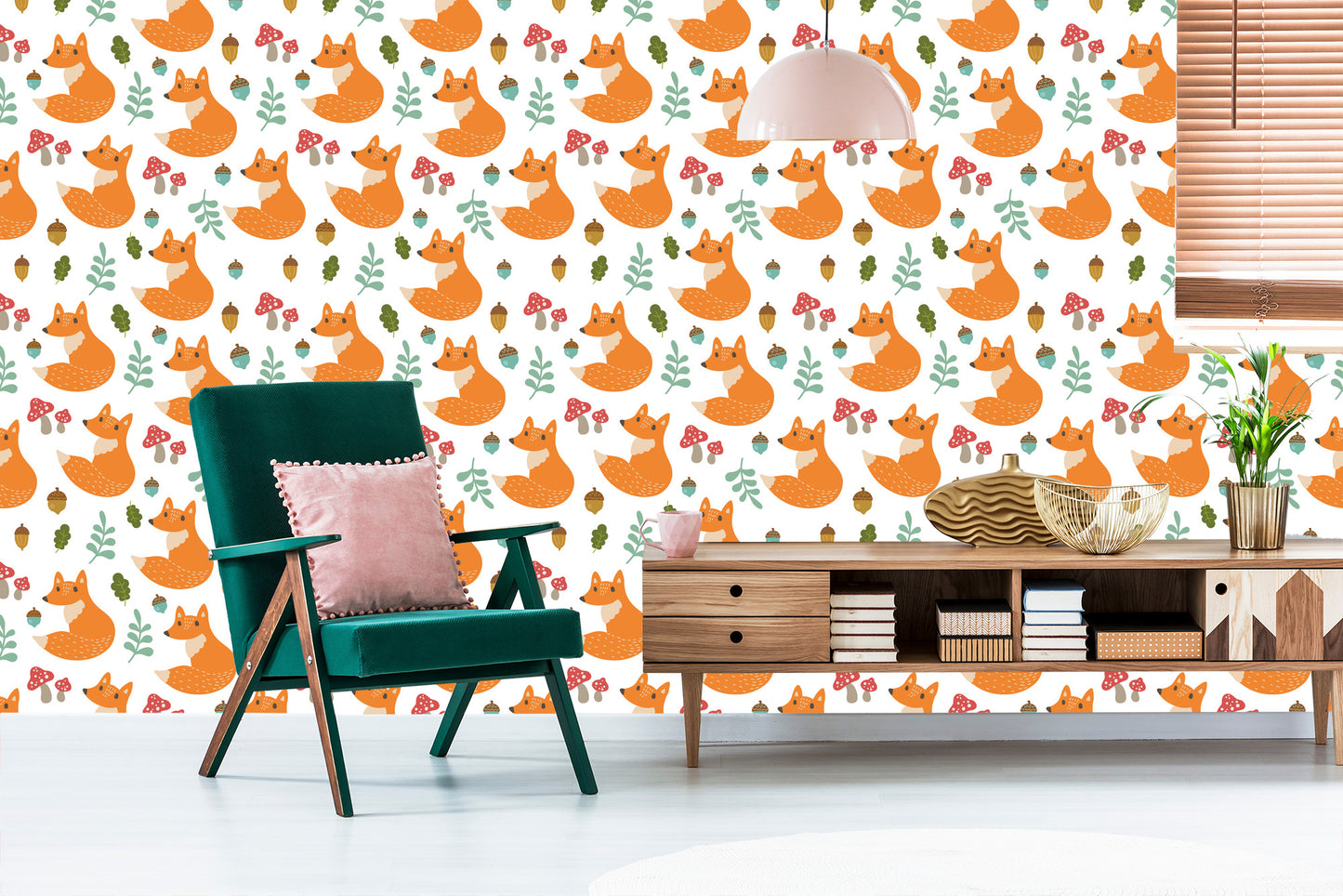 Wallpaper Minimalist Foxes With Leaves
