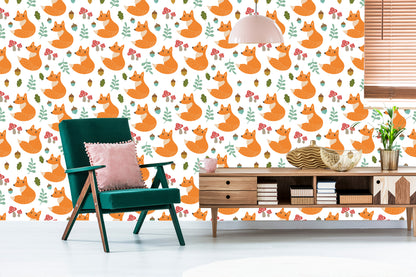 Wallpaper Minimalist Foxes With Leaves