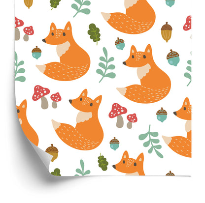 Wallpaper Minimalist Foxes With Leaves
