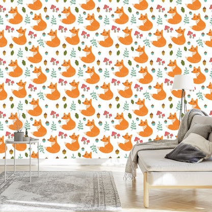 Wallpaper Minimalist Foxes With Leaves