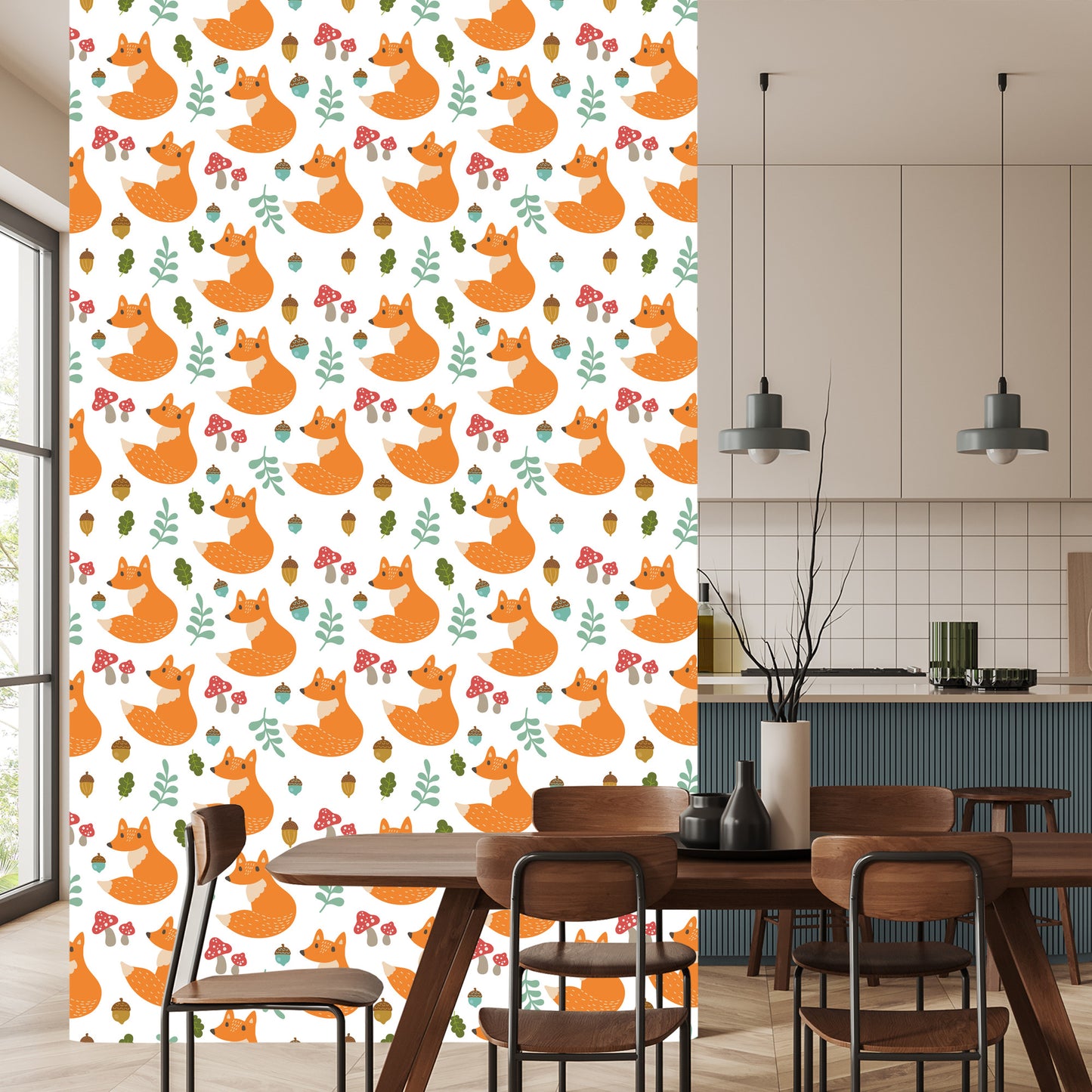 Wallpaper Minimalist Foxes With Leaves