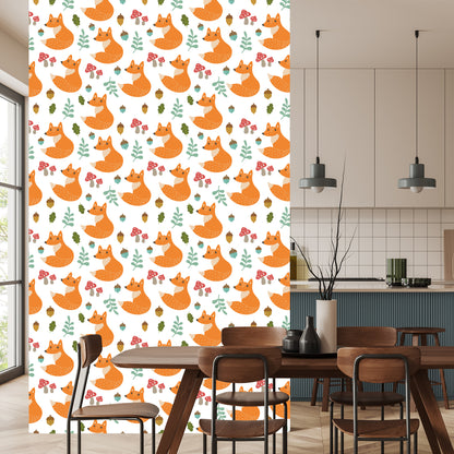 Wallpaper Minimalist Foxes With Leaves