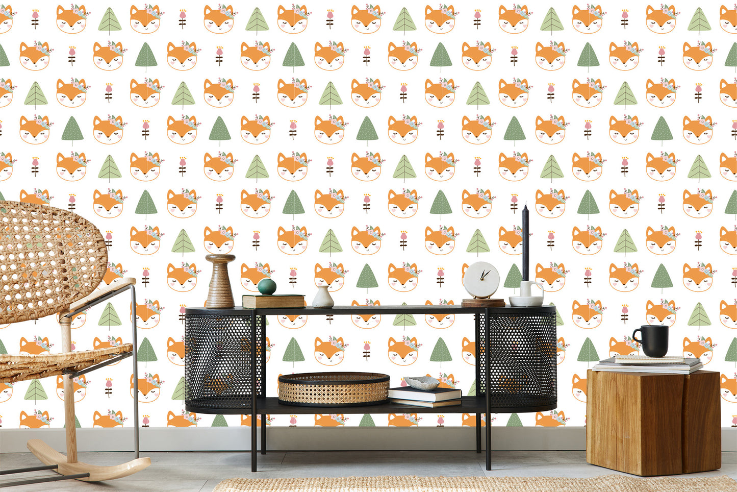 Wallpaper Foxes With Flowers