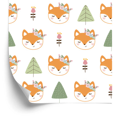 Wallpaper Foxes With Flowers