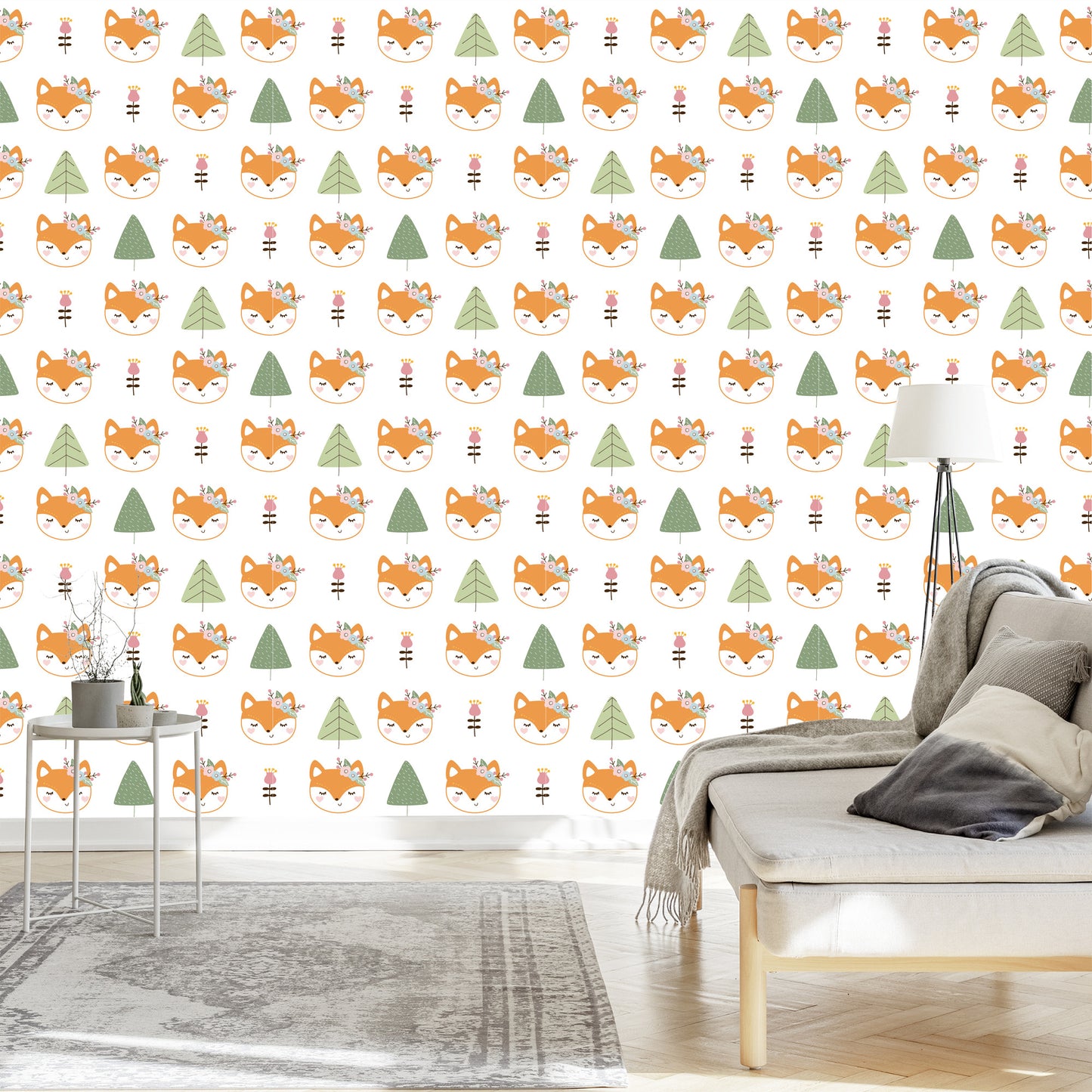 Wallpaper Foxes With Flowers