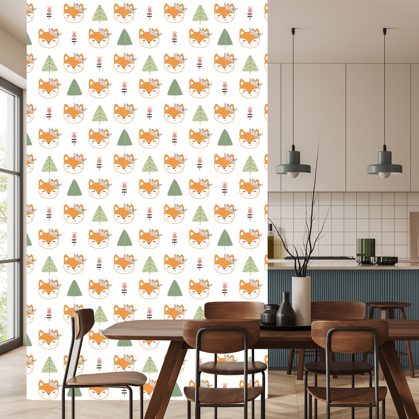Wallpaper Foxes With Flowers