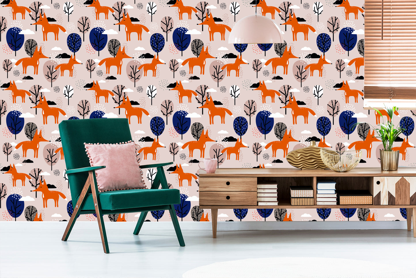 Wallpaper Foxes With Trees And Clouds