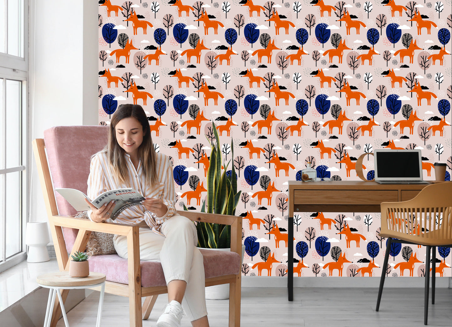 Wallpaper Foxes With Trees And Clouds