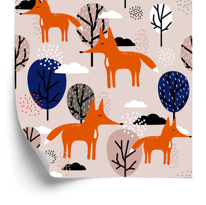 Wallpaper Foxes With Trees And Clouds