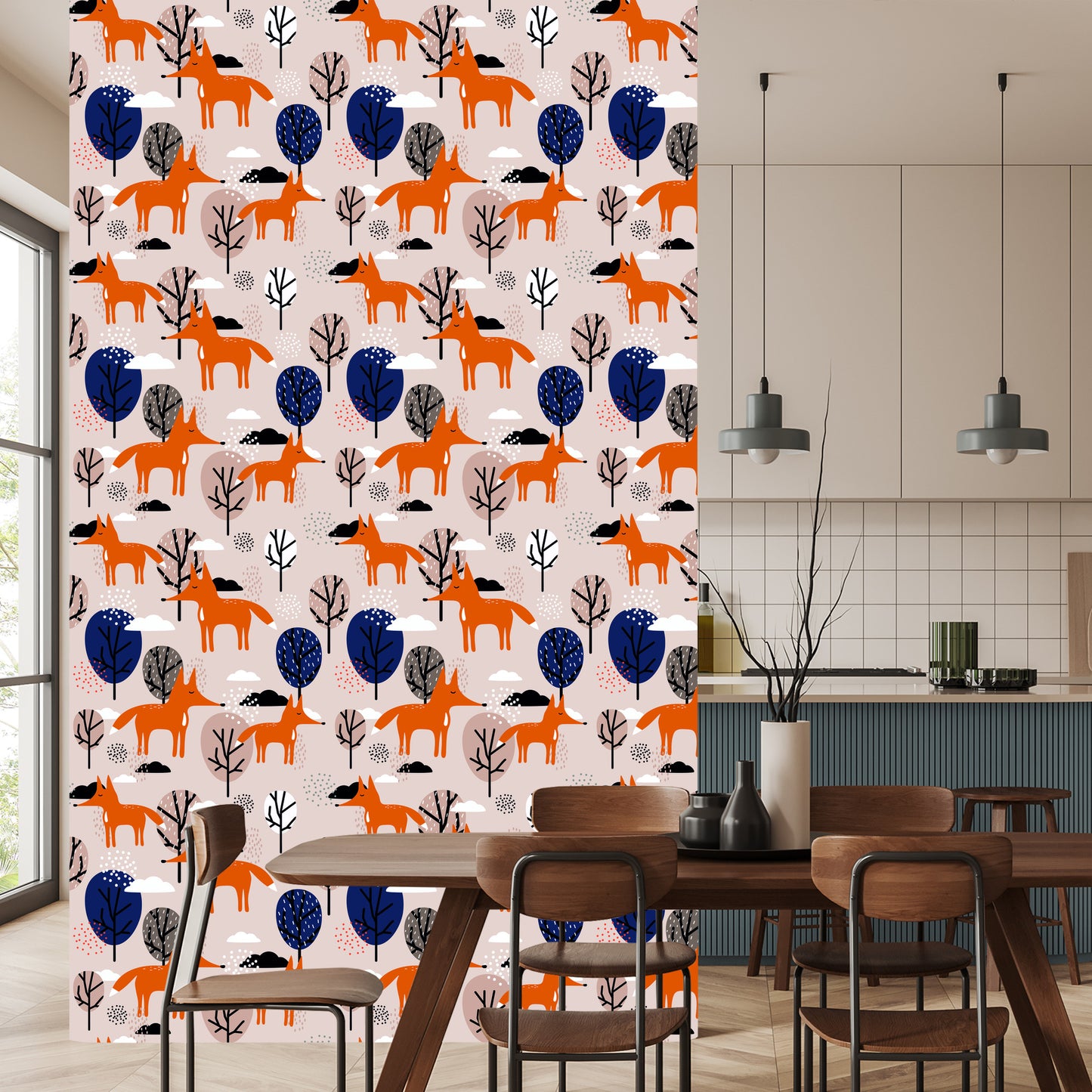 Wallpaper Foxes With Trees And Clouds