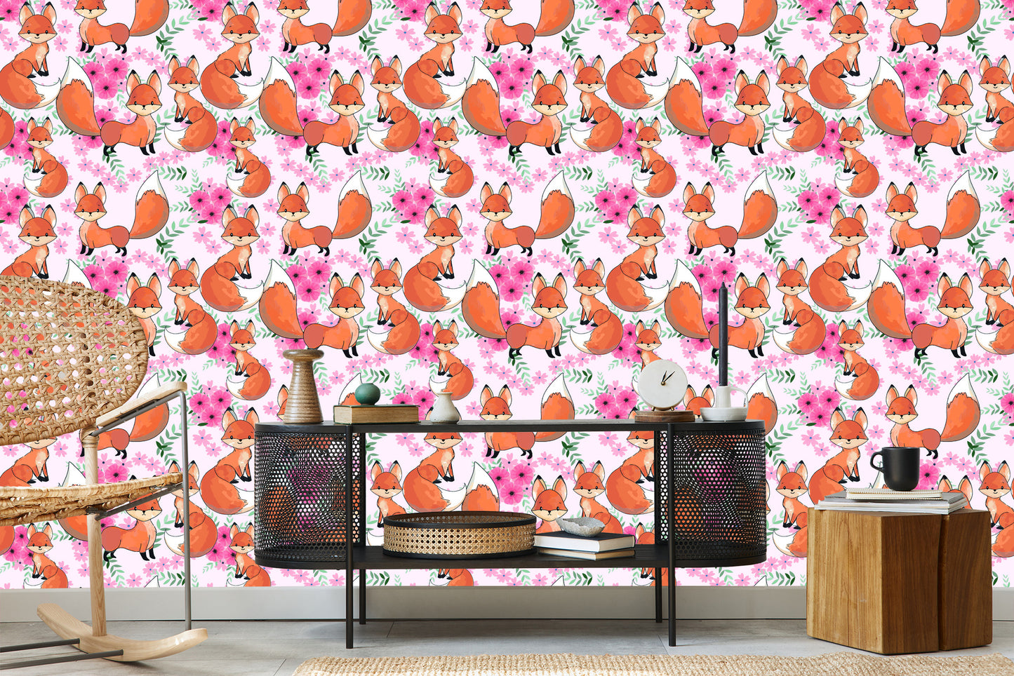 Wallpaper Lovely Foxes With Flowers