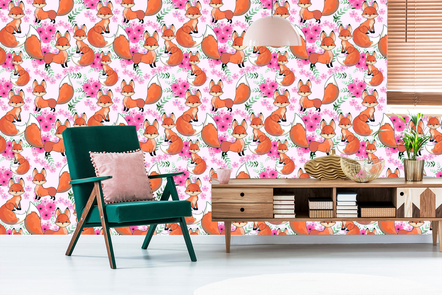 Wallpaper Lovely Foxes With Flowers