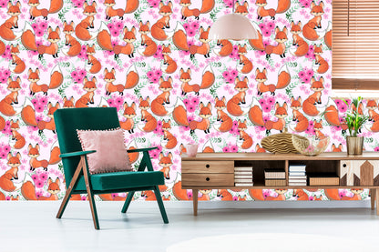 Wallpaper Lovely Foxes With Flowers