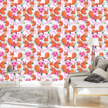 Wallpaper Lovely Foxes With Flowers