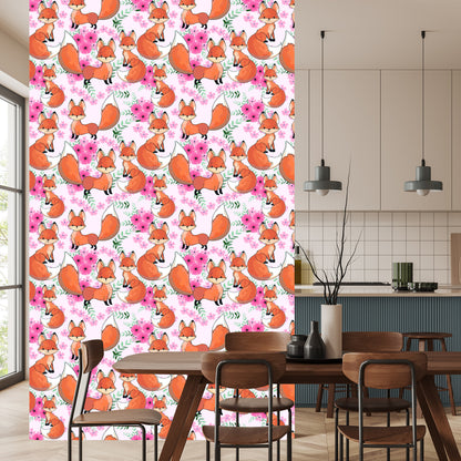 Wallpaper Lovely Foxes With Flowers